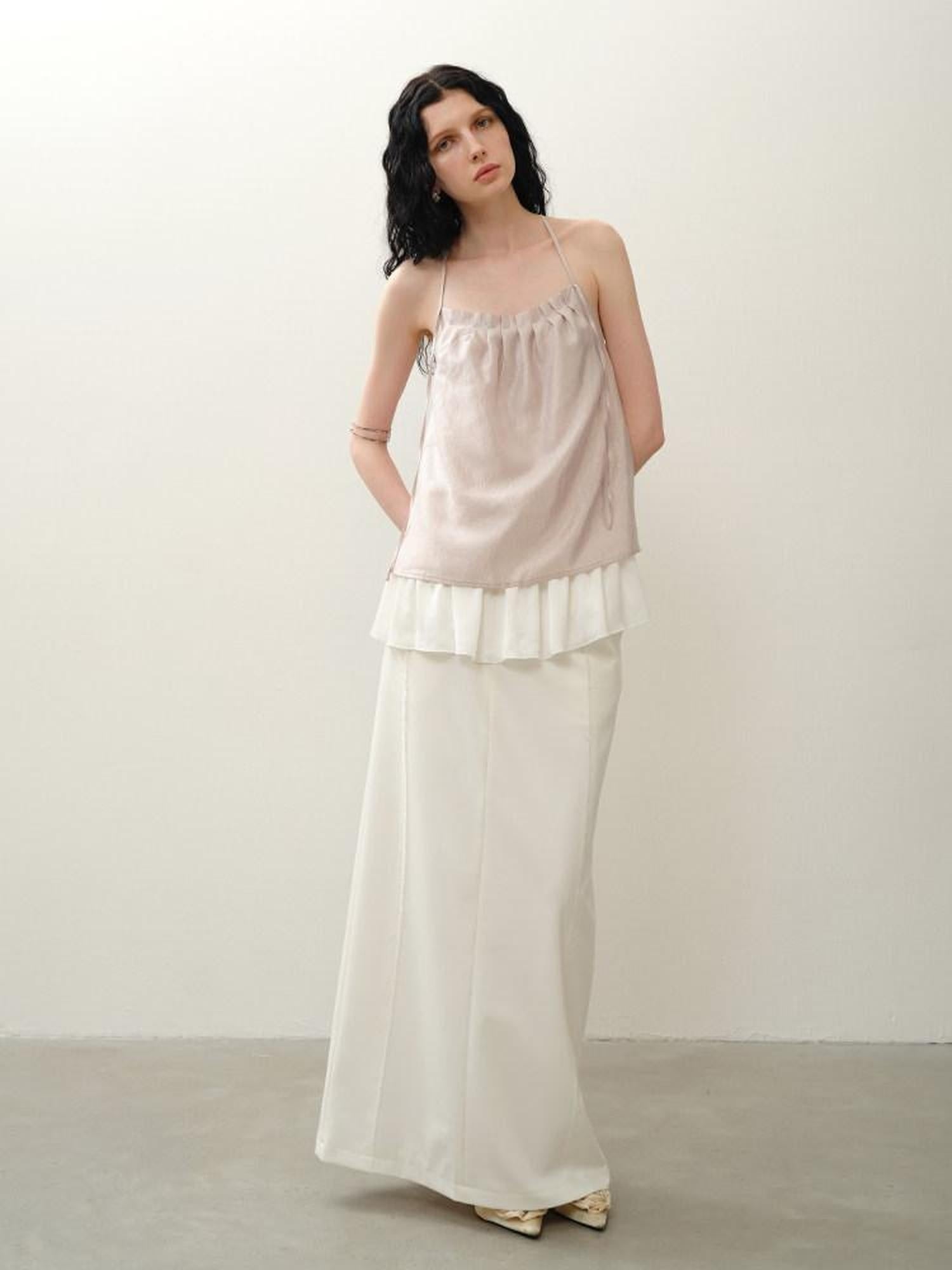 someonesometimes Original Design Ruffle Trim Loose Fit Lyocell Blend Women Solid Color Camisoles