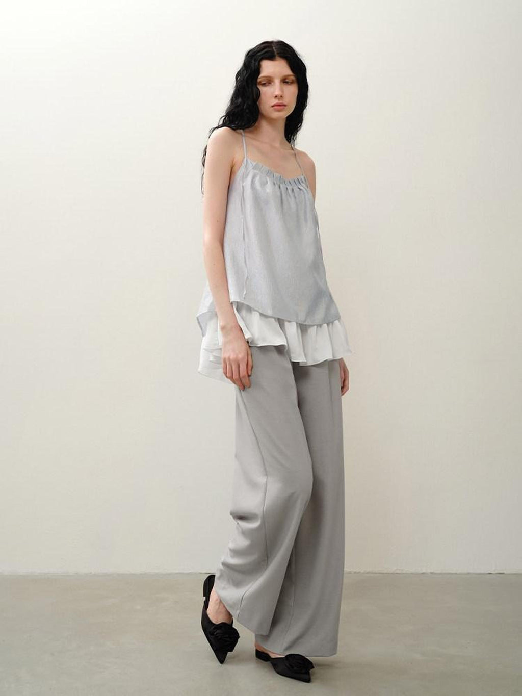someonesometimes Original Design Ruffle Trim Loose Fit Lyocell Blend Women Solid Color Camisoles