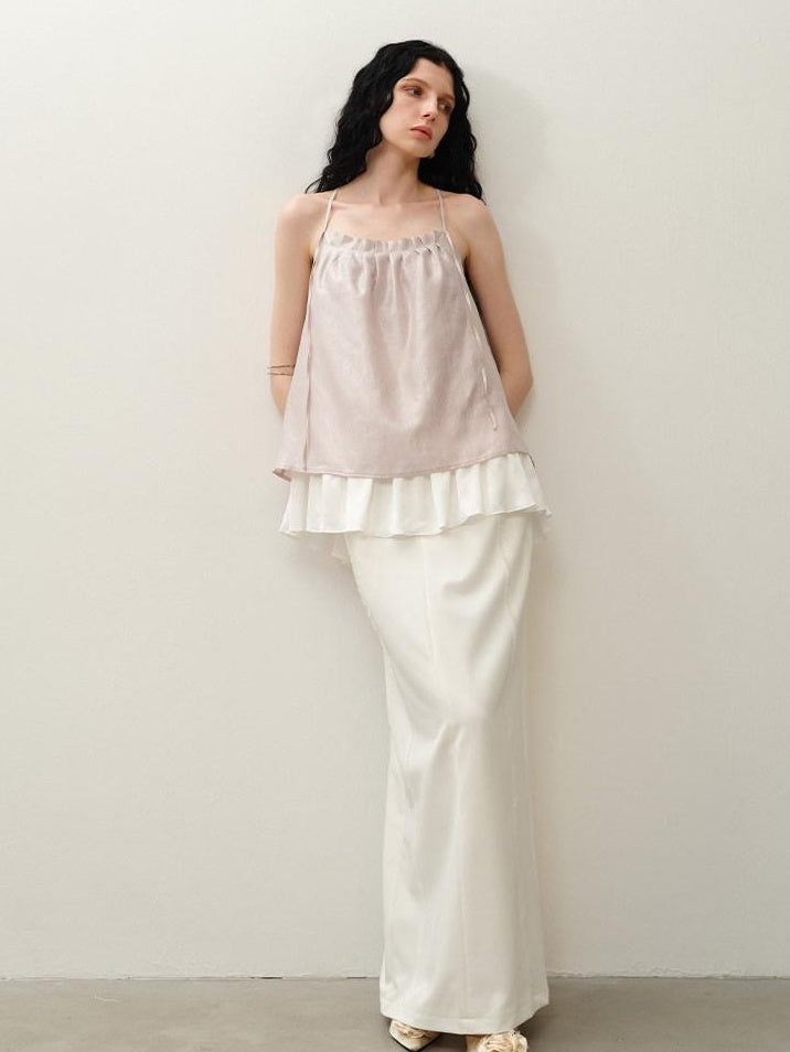 someonesometimes Original Design Ruffle Trim Loose Fit Lyocell Blend Women Solid Color Camisoles