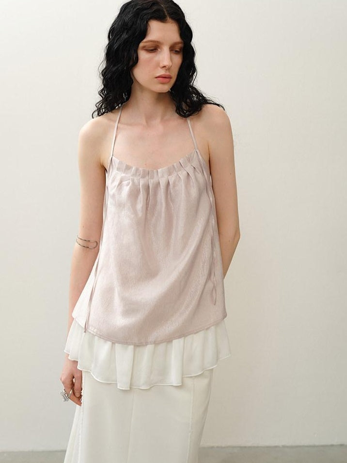 someonesometimes Original Design Ruffle Trim Loose Fit Lyocell Blend Women Solid Color Camisoles