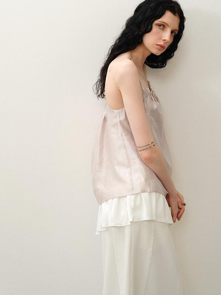 someonesometimes Original Design Ruffle Trim Loose Fit Lyocell Blend Women Solid Color Camisoles