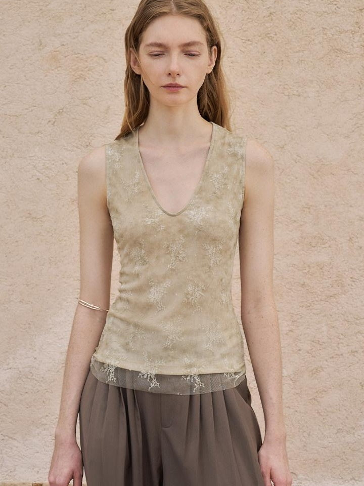 someonesometimes Original Embroidered Slim Fit Straw Strap Women Polyester Blend Tank Tops