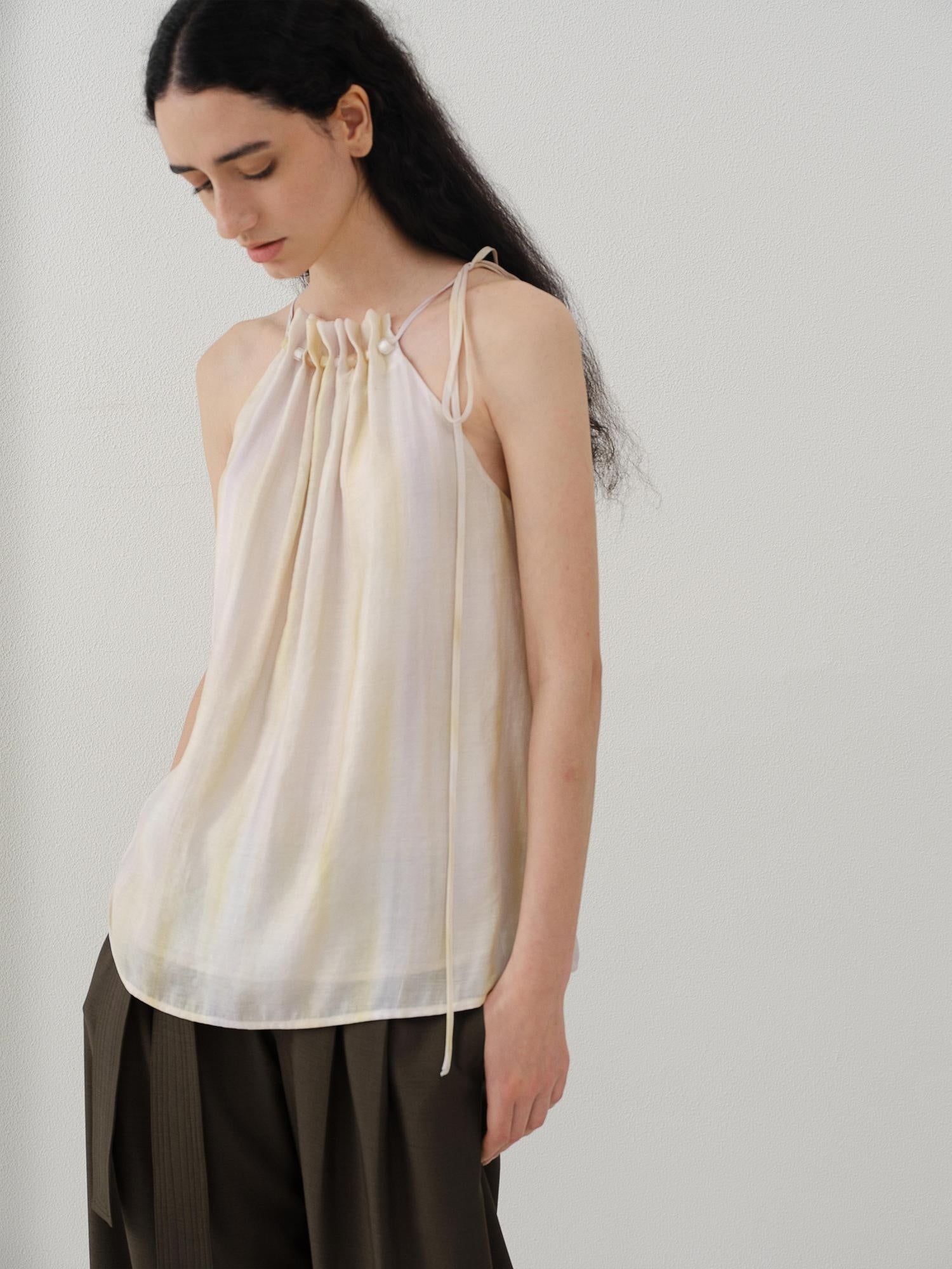 someonesometimes Original Mesh Patchwork Epaulette Loose Striped Women Halter Crop Tops