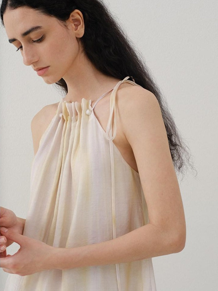 someonesometimes Original Mesh Patchwork Epaulette Loose Striped Women Halter Crop Tops
