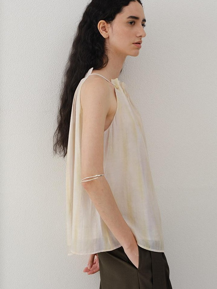 someonesometimes Original Mesh Patchwork Epaulette Loose Striped Women Halter Crop Tops