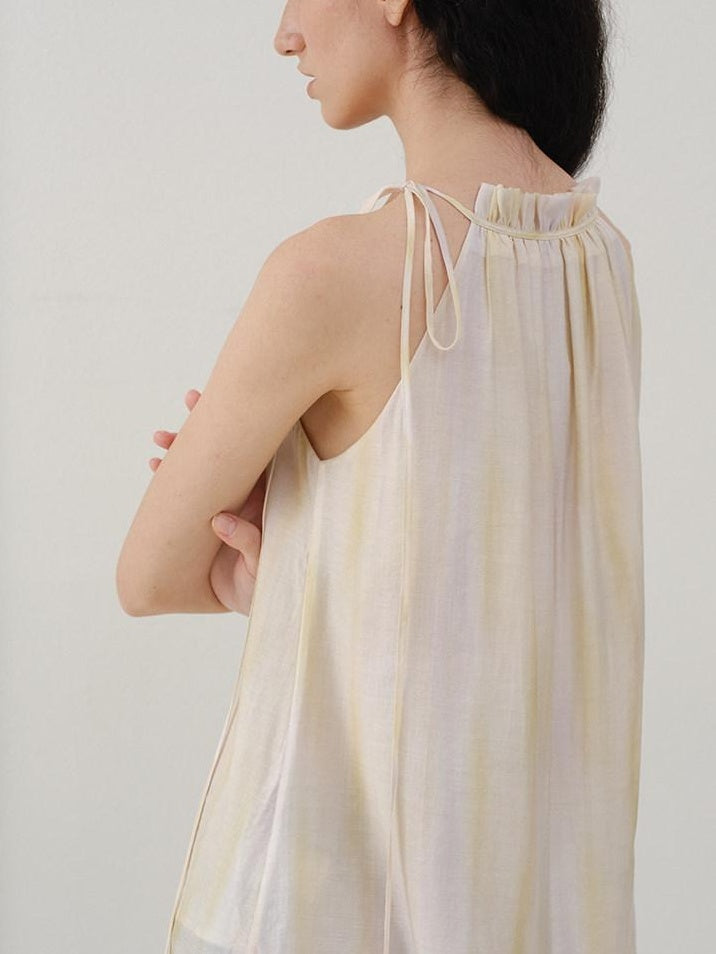someonesometimes Original Mesh Patchwork Epaulette Loose Striped Women Halter Crop Tops