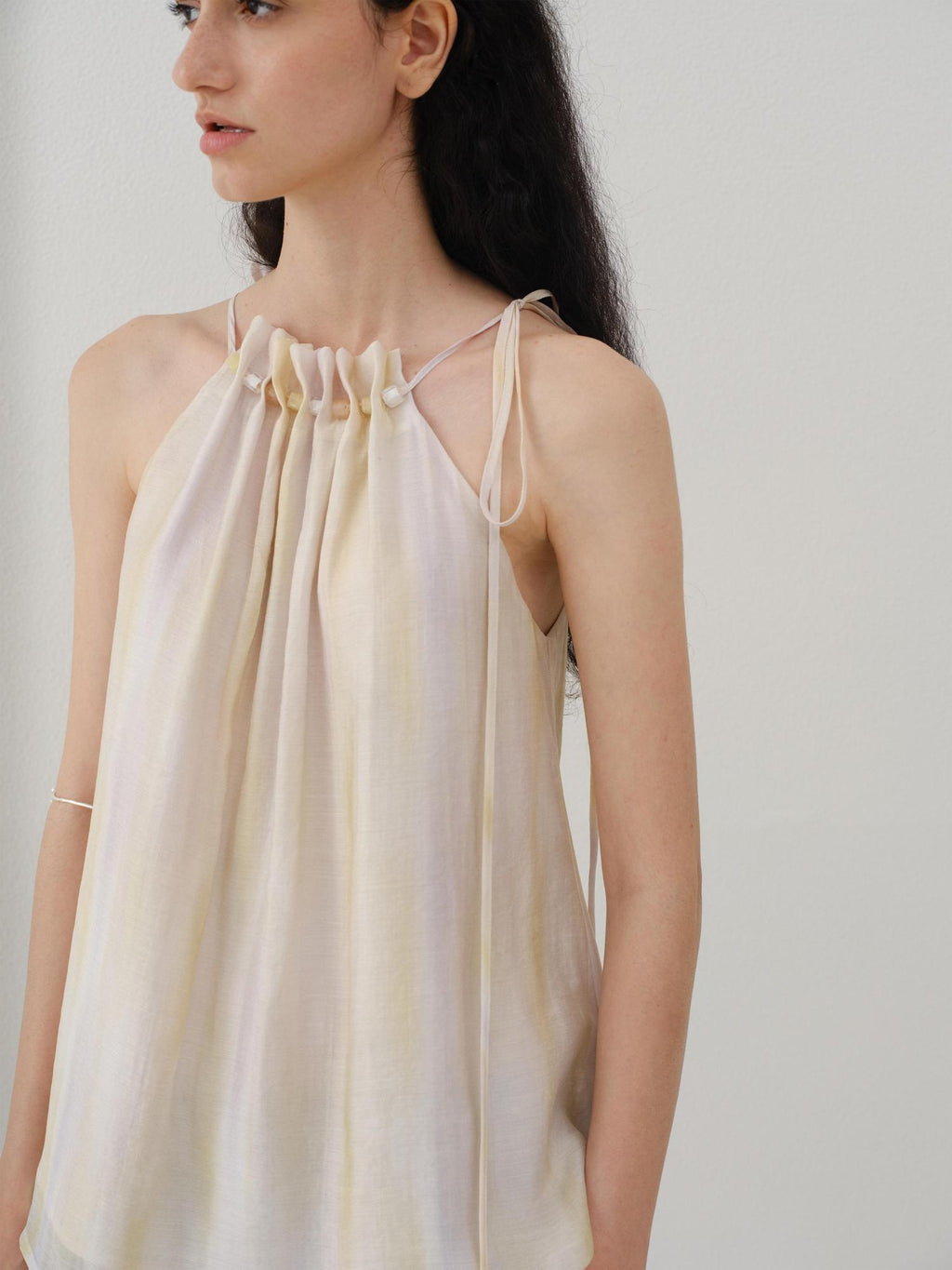 someonesometimes Original Mesh Patchwork Epaulette Loose Striped Women Halter Crop Tops