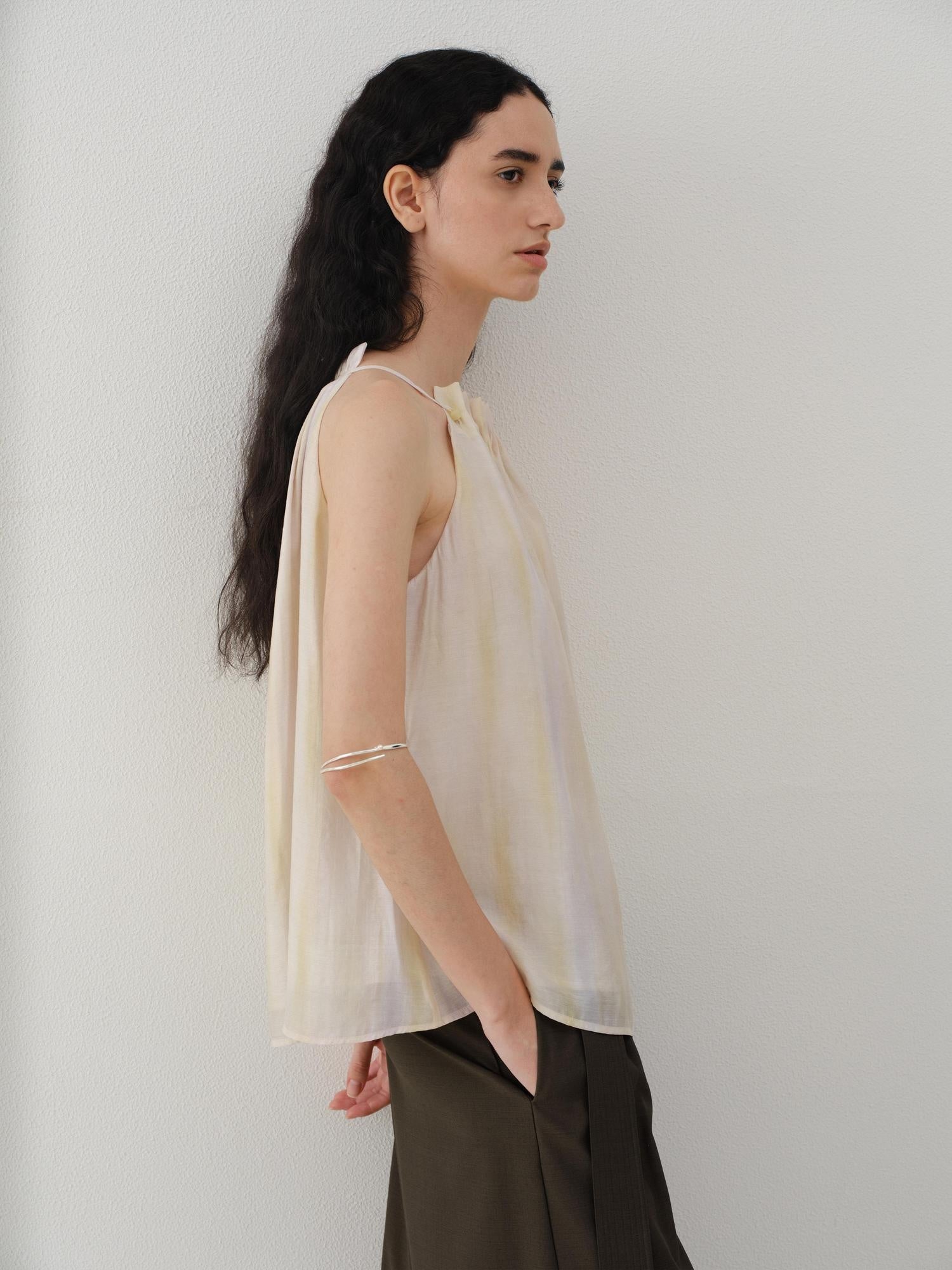 someonesometimes Original Mesh Patchwork Epaulette Loose Striped Women Halter Crop Tops