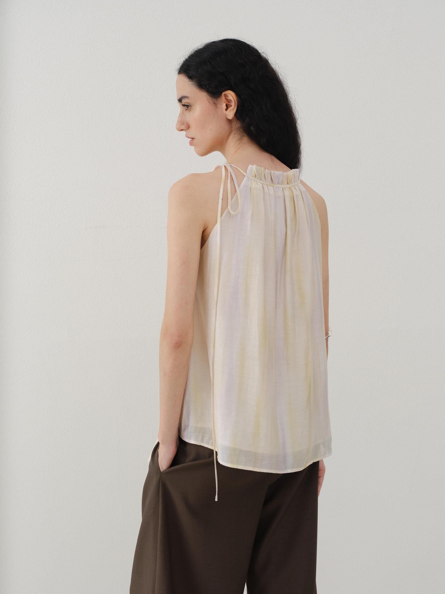 someonesometimes Original Mesh Patchwork Epaulette Loose Striped Women Halter Crop Tops