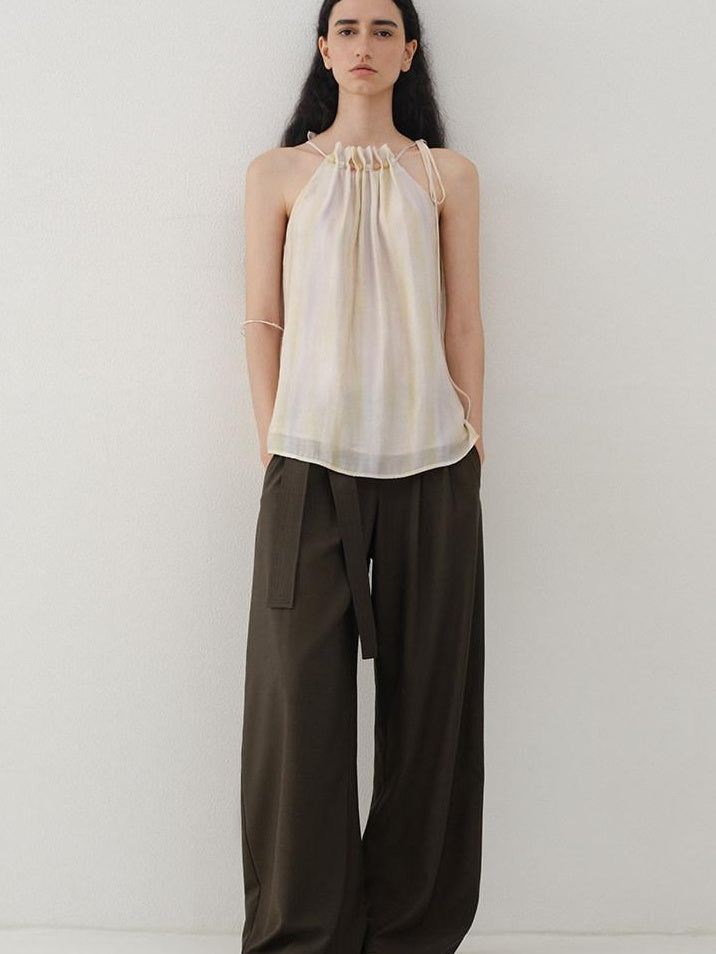 someonesometimes Original Mesh Patchwork Epaulette Loose Striped Women Halter Crop Tops