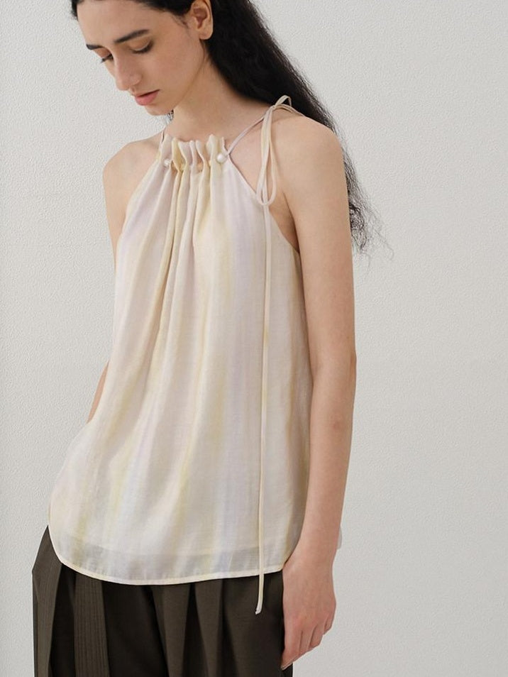 someonesometimes Original Mesh Patchwork Epaulette Loose Striped Women Halter Crop Tops