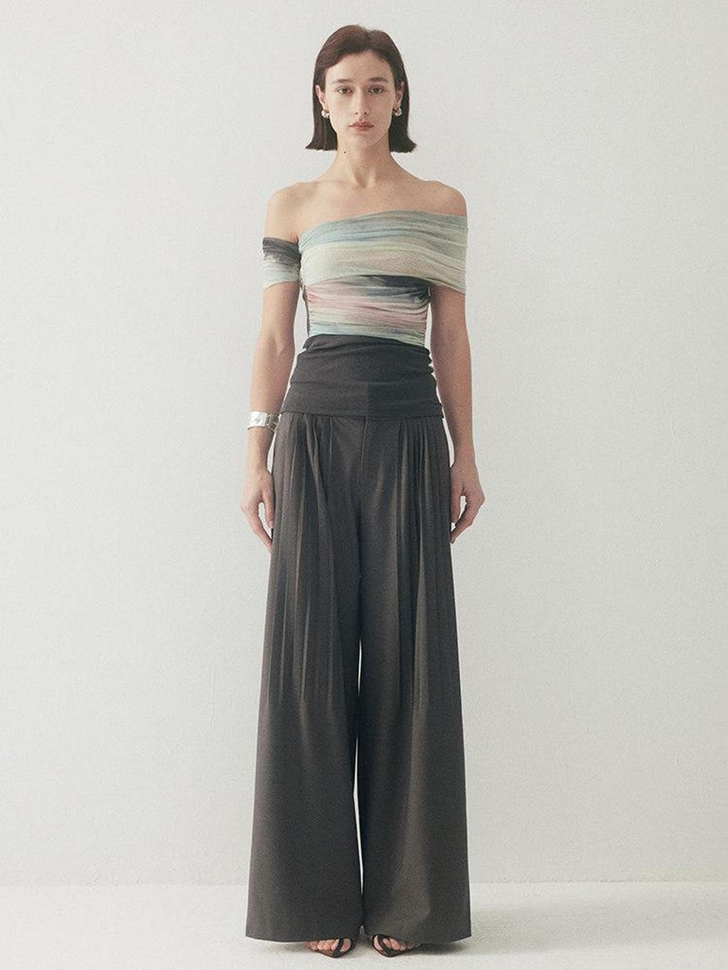 someonesometimes Original Pleated Low Rise Pocket Detail Unisex Black Wide Leg Pants