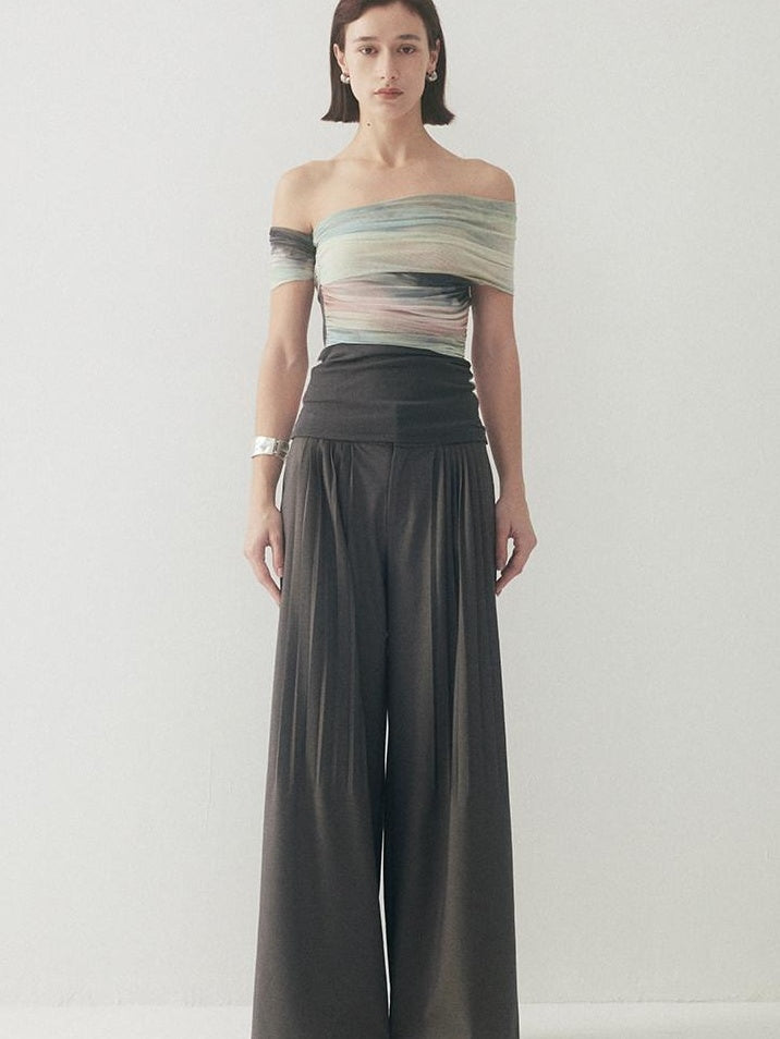 someonesometimes Original Pleated Low Rise Pocket Detail Unisex Black Wide Leg Pants
