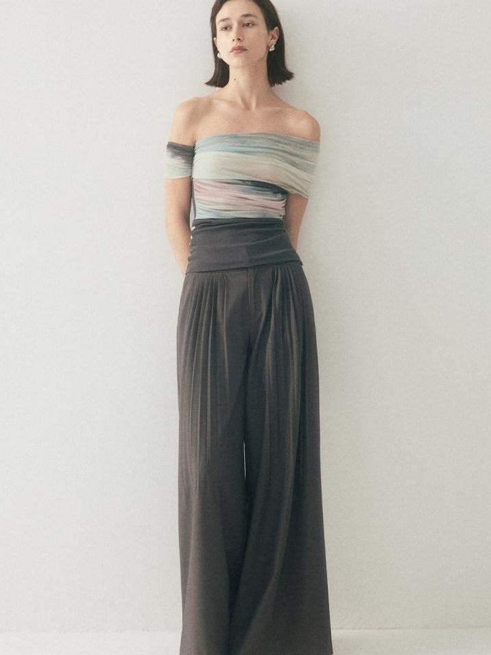 someonesometimes Original Pleated Low Rise Pocket Detail Unisex Black Wide Leg Pants