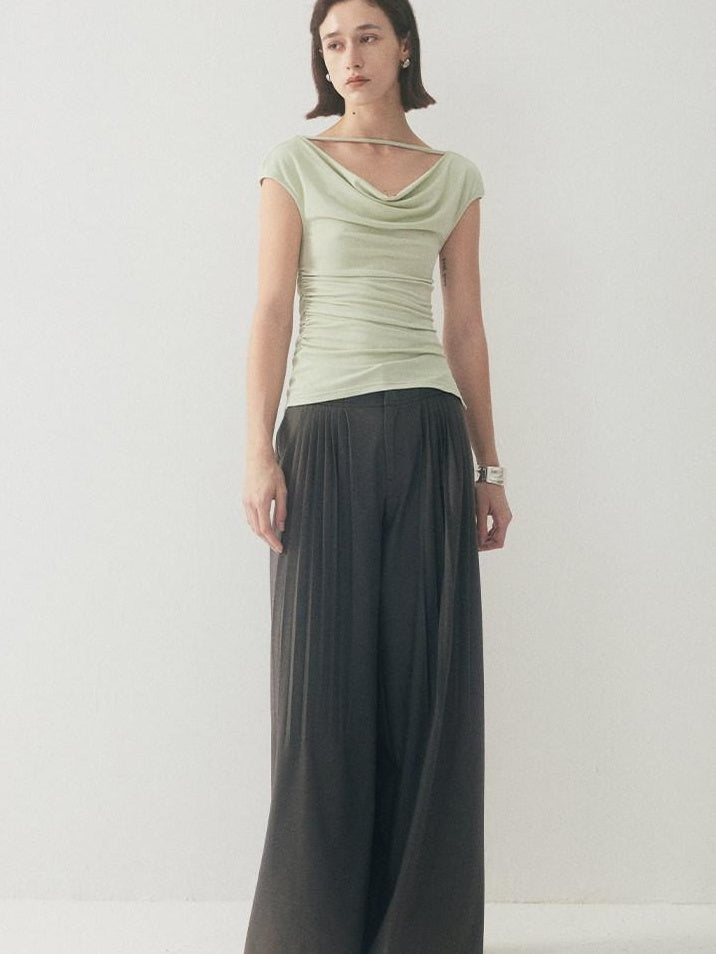 someonesometimes Original Pleated Low Rise Pocket Detail Unisex Black Wide Leg Pants