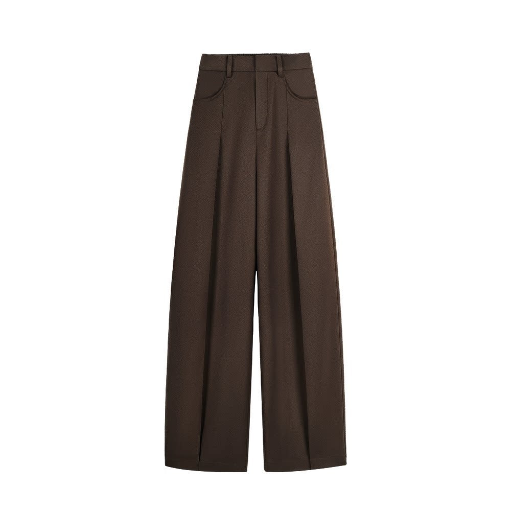 someonesometimes_Original_Pleated_Low_Waist_Women_Pine_Brown_Polyester_Blend_Wide_Leg_Pants_MISSTT