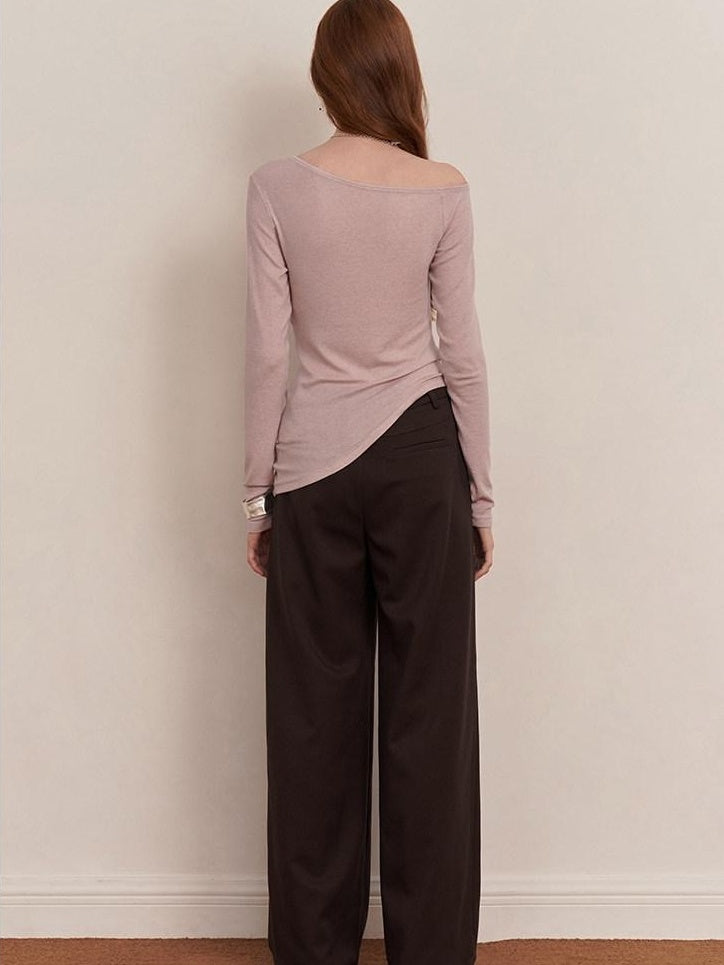 someonesometimes Original Pleated Low Waist Women Pine Brown Polyester Blend Wide Leg Pants