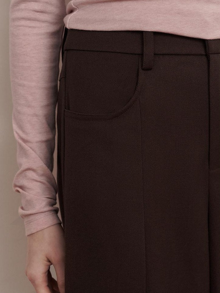 someonesometimes Original Pleated Low Waist Women Pine Brown Polyester Blend Wide Leg Pants