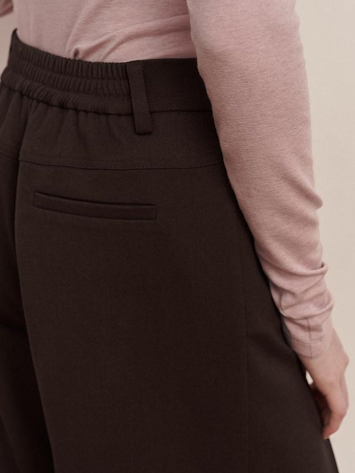 someonesometimes Original Pleated Low Waist Women Pine Brown Polyester Blend Wide Leg Pants