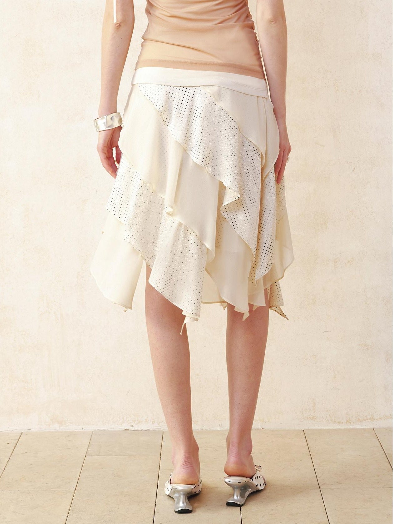 someonesometimes Patchwork A Line Asymmetric Mid Waist Cotton Blend Side Zipper Women Midi Skirts