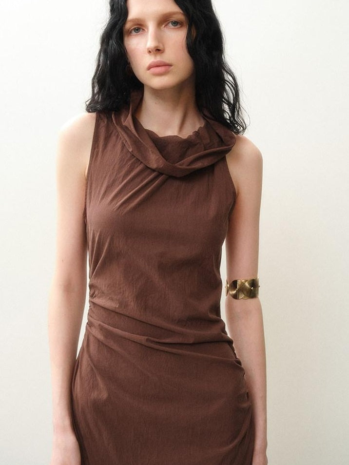 someonesometimes Pleated Cinched Waist Aline Wide Collar Lyocell Maxi Dresses