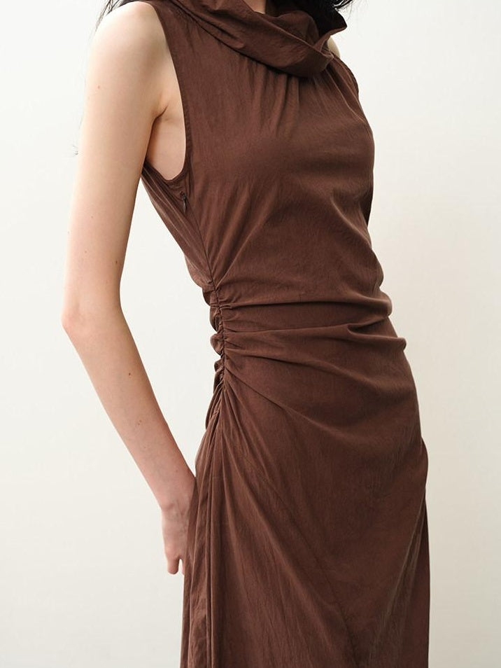 someonesometimes Pleated Cinched Waist Aline Wide Collar Lyocell Maxi Dresses