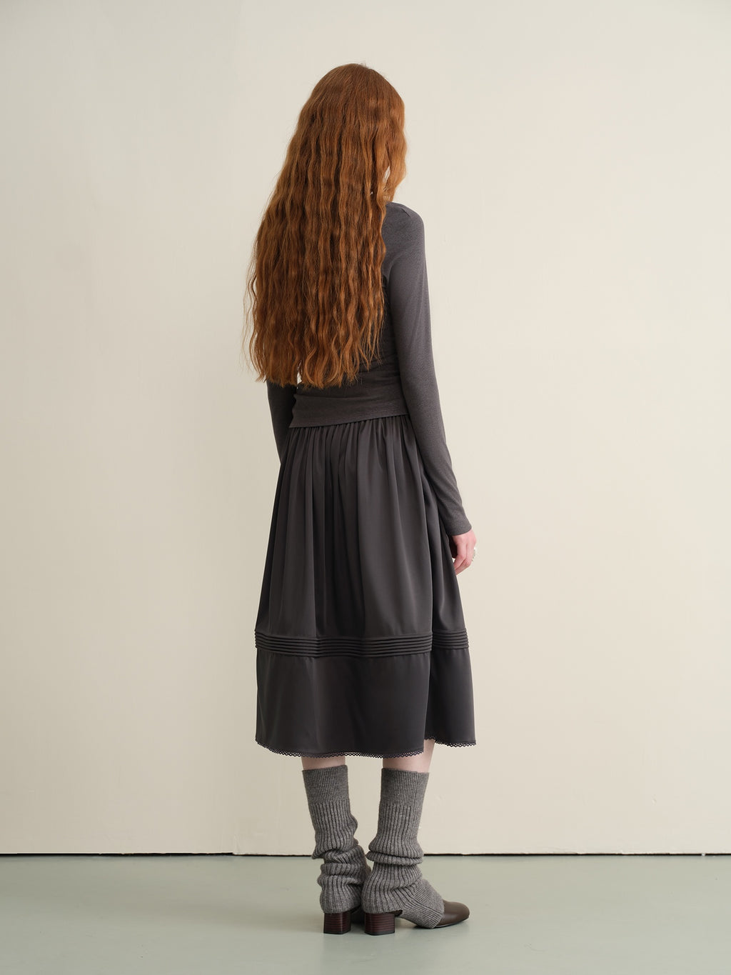 someonesometimes Pleated Lace Patchwork A Line Casual Mid Waist Women Dark Teal Midi Skirts