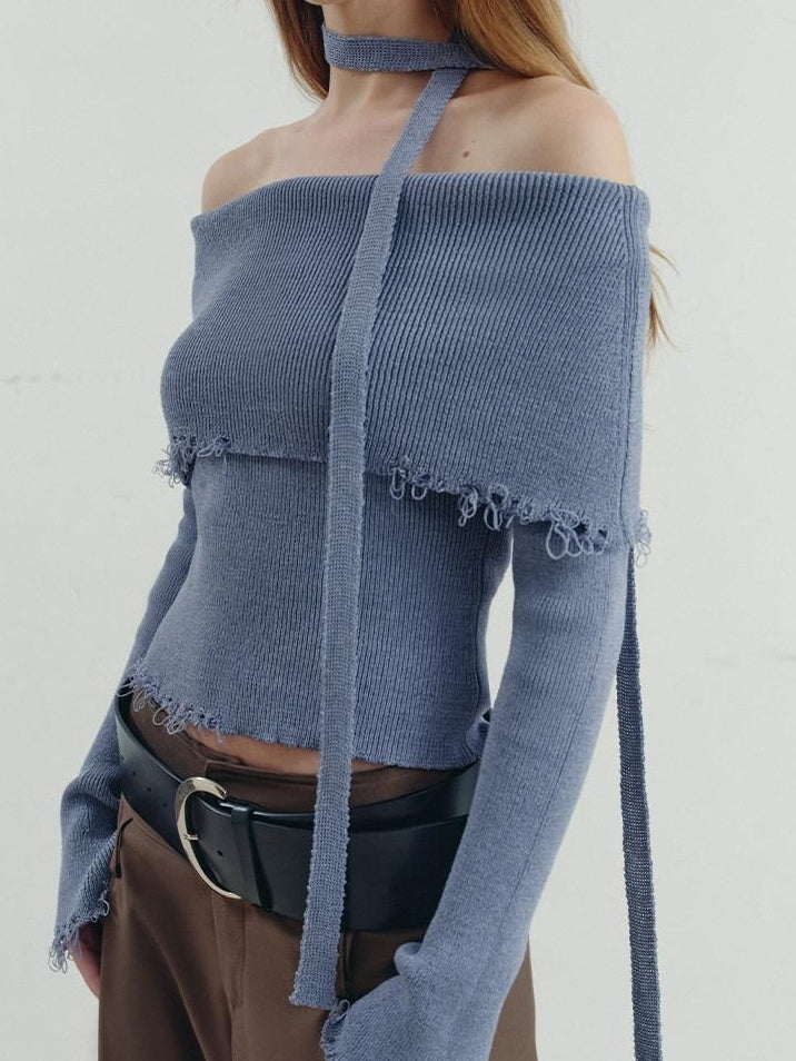 someonesometimes Poly Cotton Blend Minimal Commuter Slim Fit Boat Neck Knit Pullover Sweaters