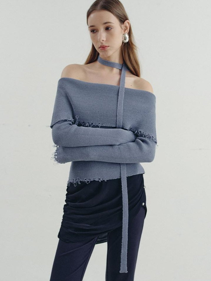 someonesometimes Poly Cotton Blend Minimal Commuter Slim Fit Boat Neck Knit Pullover Sweaters