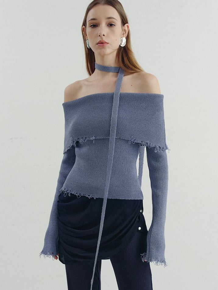 someonesometimes Poly Cotton Blend Minimal Commuter Slim Fit Boat Neck Knit Pullover Sweaters