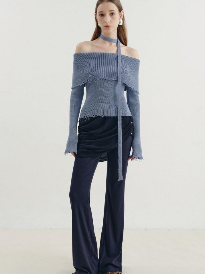 someonesometimes Poly Cotton Blend Minimal Commuter Slim Fit Boat Neck Knit Pullover Sweaters