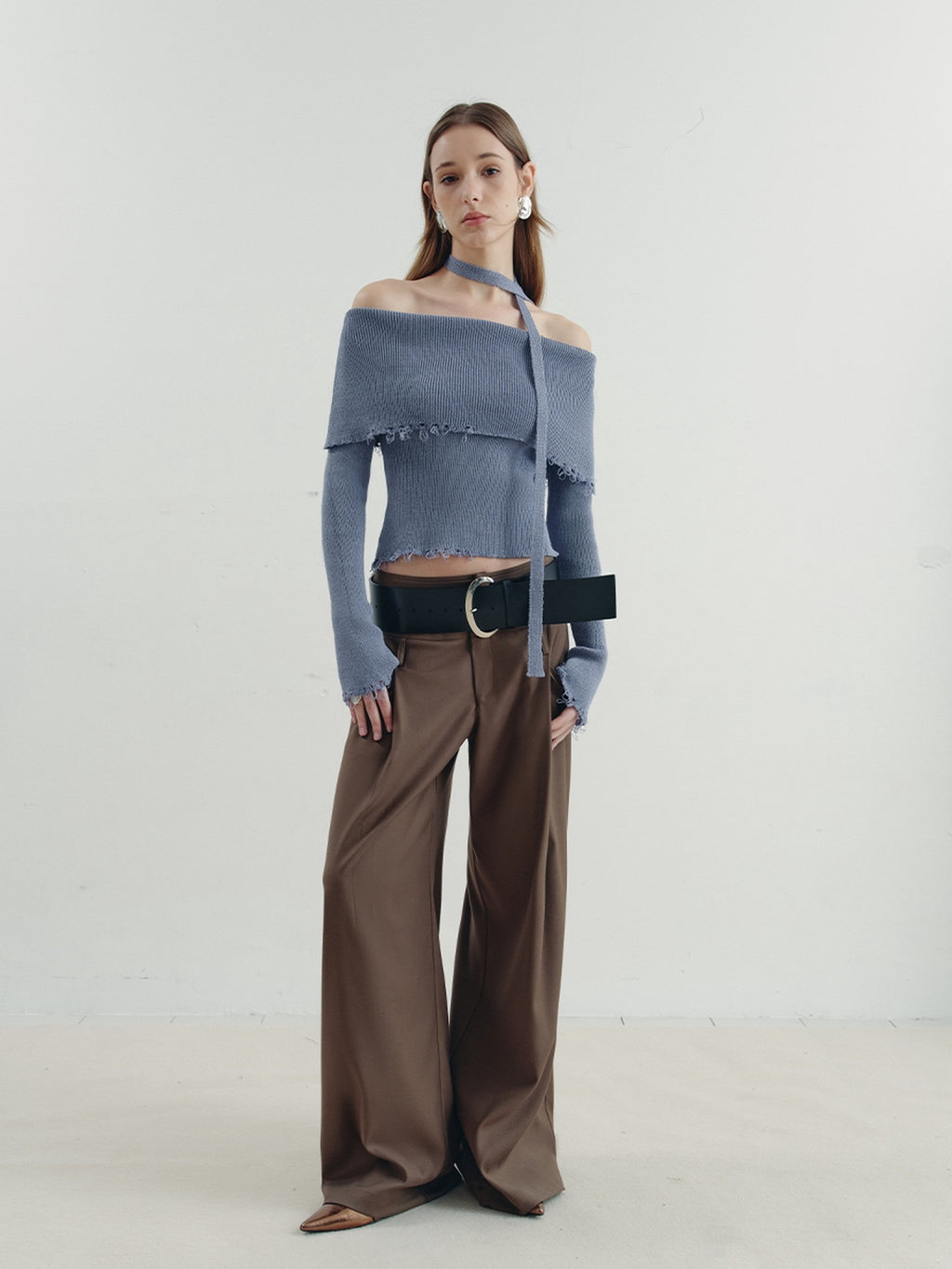 someonesometimes Poly Cotton Blend Minimal Commuter Slim Fit Boat Neck Knit Pullover Sweaters