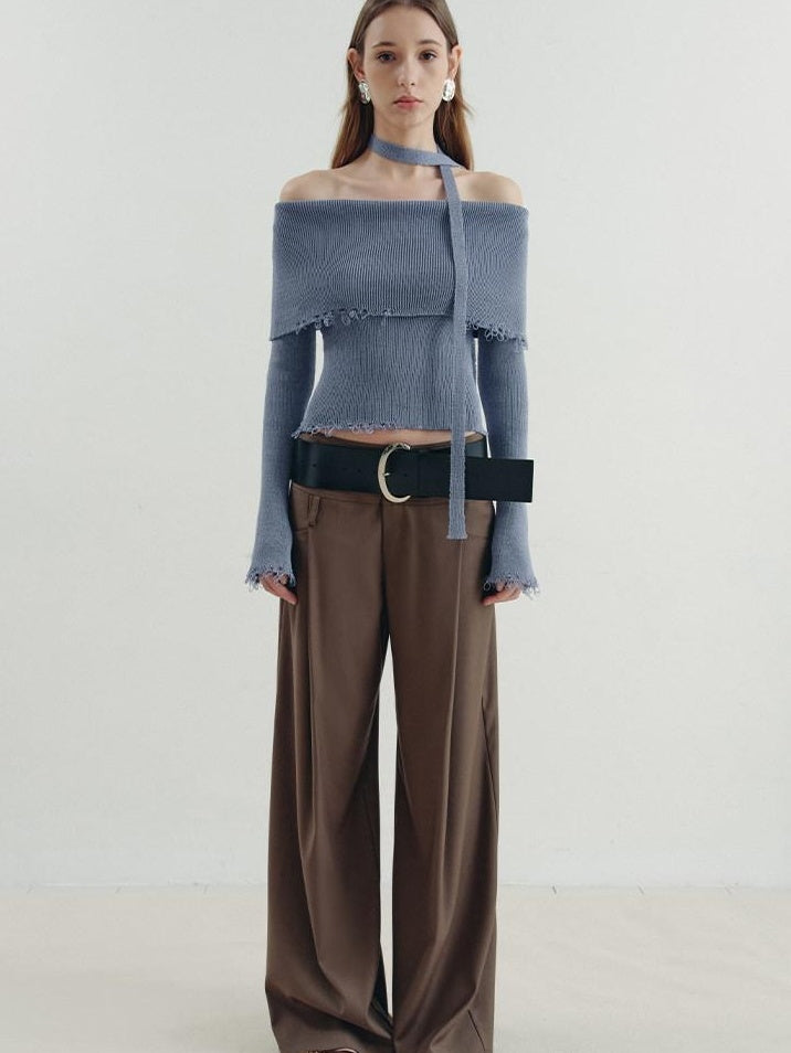 someonesometimes Poly Cotton Blend Minimal Commuter Slim Fit Boat Neck Knit Pullover Sweaters