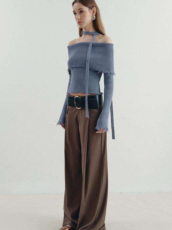 someonesometimes Poly Cotton Blend Minimal Commuter Slim Fit Boat Neck Knit Pullover Sweaters