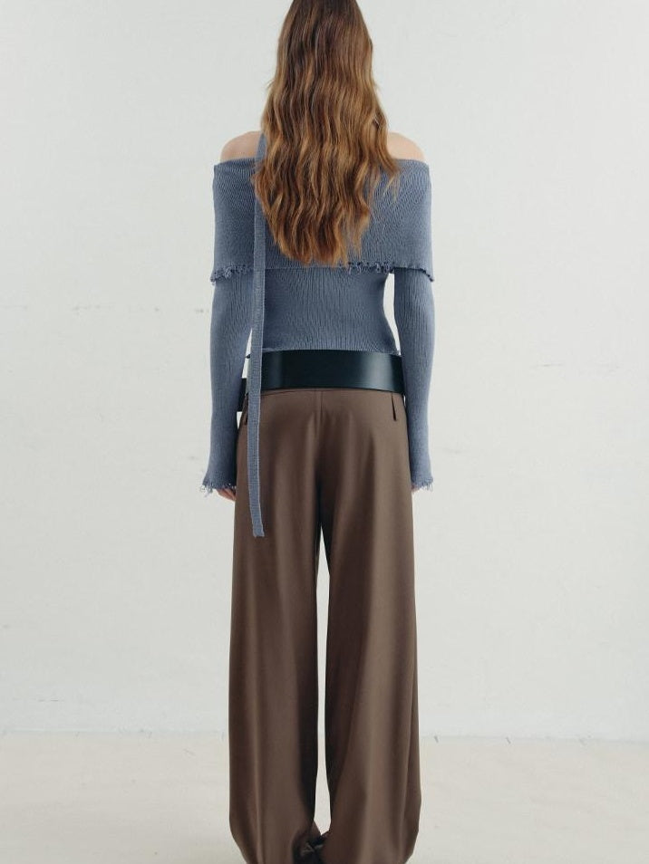 someonesometimes Poly Cotton Blend Minimal Commuter Slim Fit Boat Neck Knit Pullover Sweaters