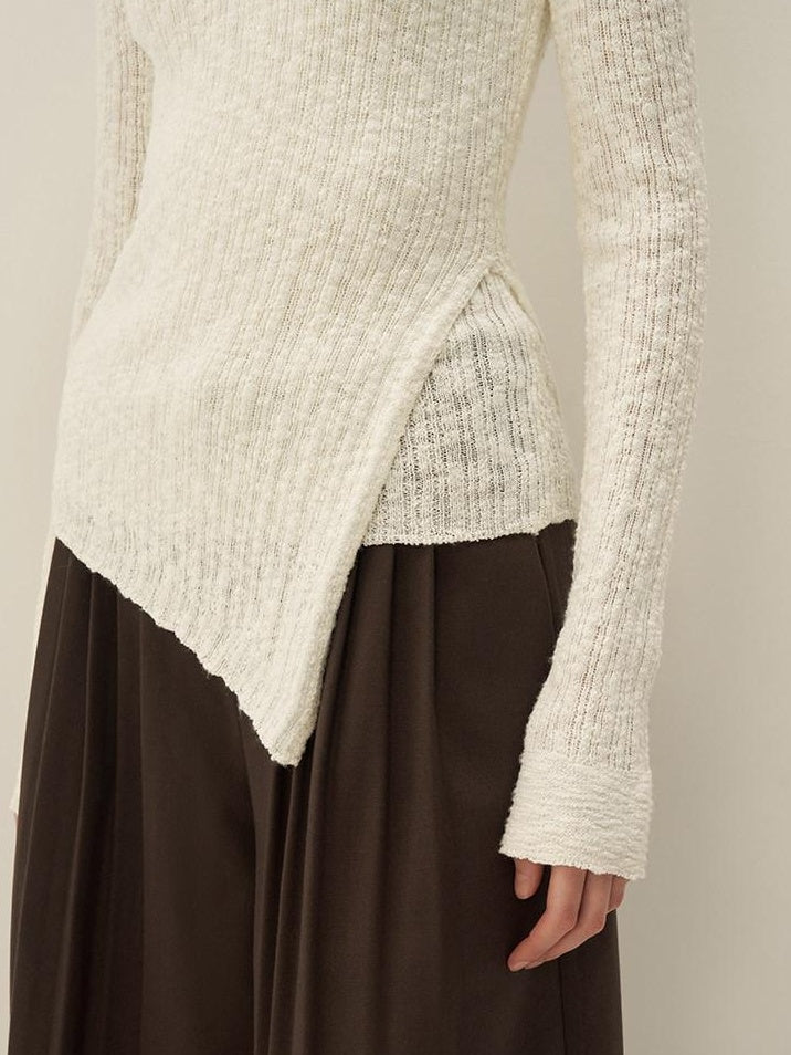 someonesometimes Polyester Blend Knit V-neck Slim Fit Sweet Ivory Women Long Sleeve T-Shirts