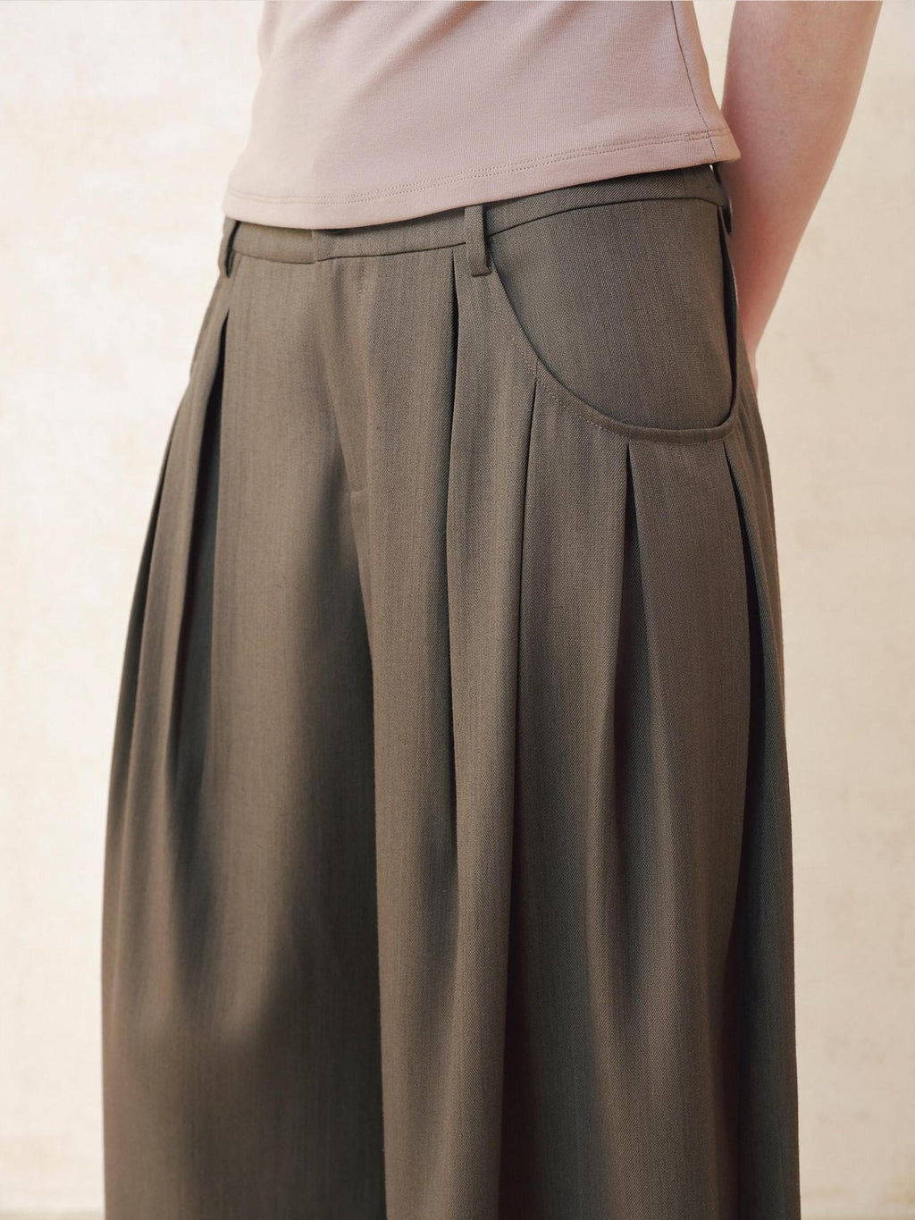 someonesometimes Polyester Cotton Lined Casual Curved Cut Natural Waist Women Wide Leg Pants