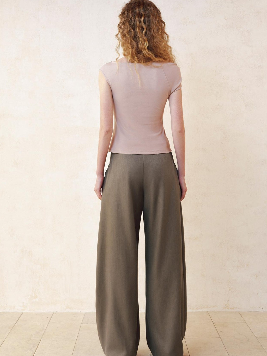 someonesometimes Polyester Cotton Lined Casual Curved Cut Natural Waist Women Wide Leg Pants