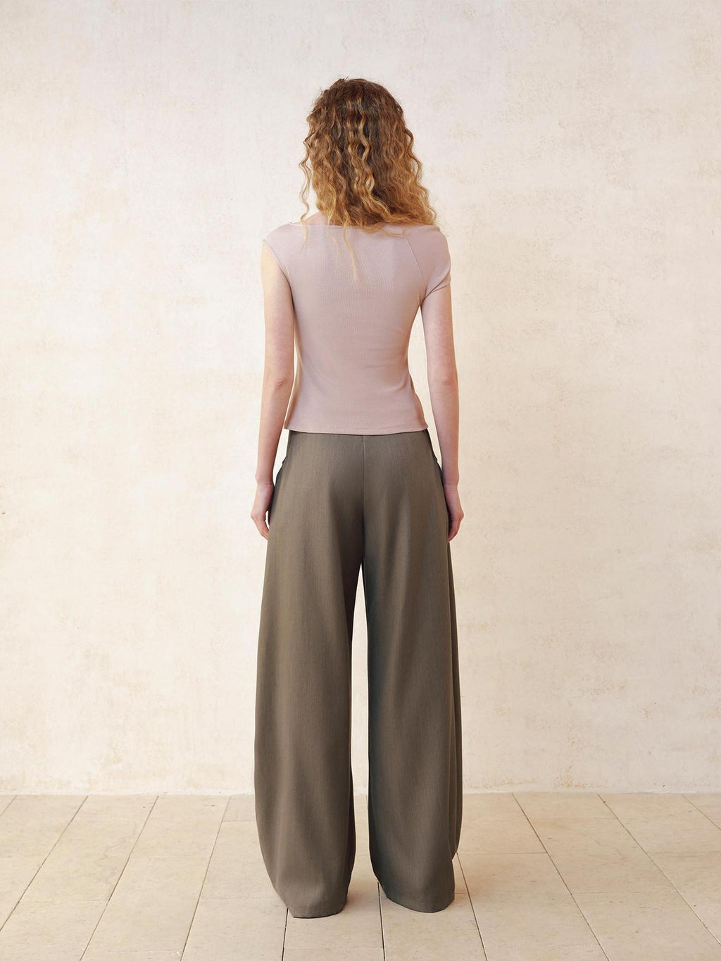 someonesometimes Polyester Cotton Lined Casual Curved Cut Natural Waist Women Wide Leg Pants