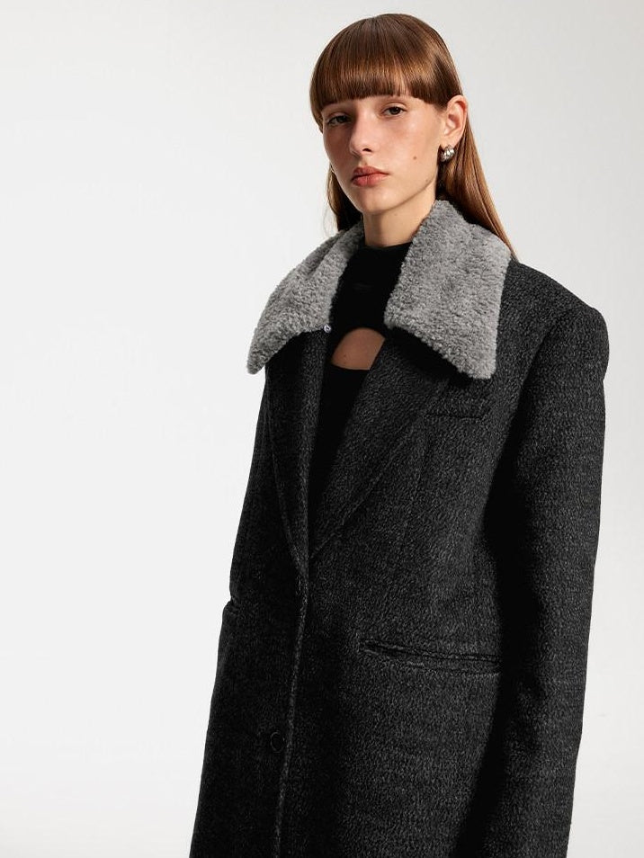 someonesometimes Premium 70 Wool Blend Long Single Breasted Commuter Women Charcoal Wool Coats
