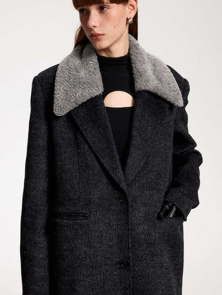 someonesometimes Premium 70 Wool Blend Long Single Breasted Commuter Women Charcoal Wool Coats