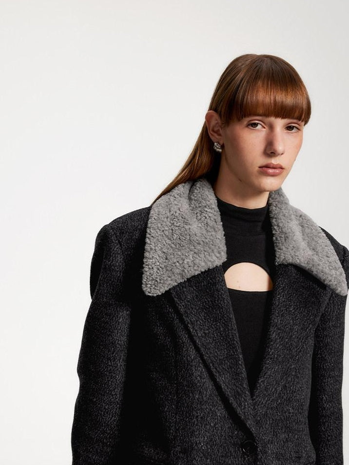 someonesometimes Premium 70 Wool Blend Long Single Breasted Commuter Women Charcoal Wool Coats