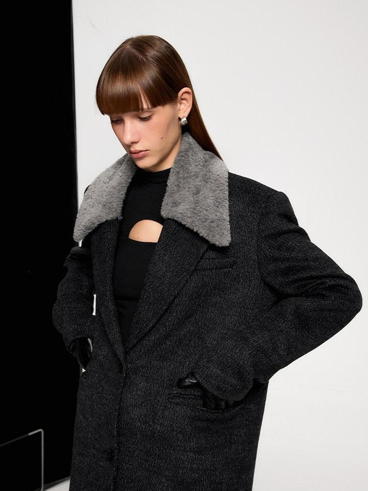someonesometimes Premium 70 Wool Blend Long Single Breasted Commuter Women Charcoal Wool Coats