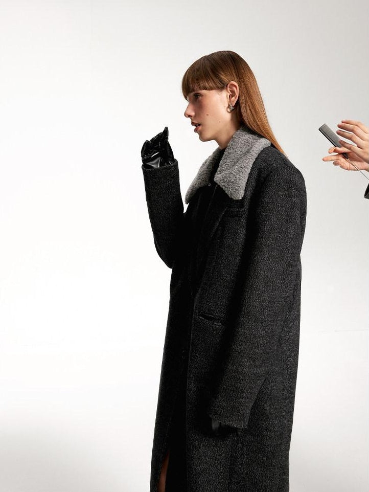 someonesometimes Premium 70 Wool Blend Long Single Breasted Commuter Women Charcoal Wool Coats