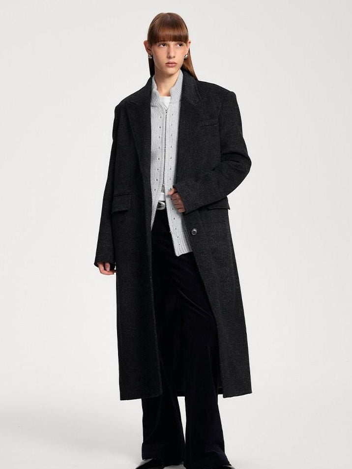 someonesometimes Premium 70 Wool Blend Long Single Breasted Commuter Women Charcoal Wool Coats