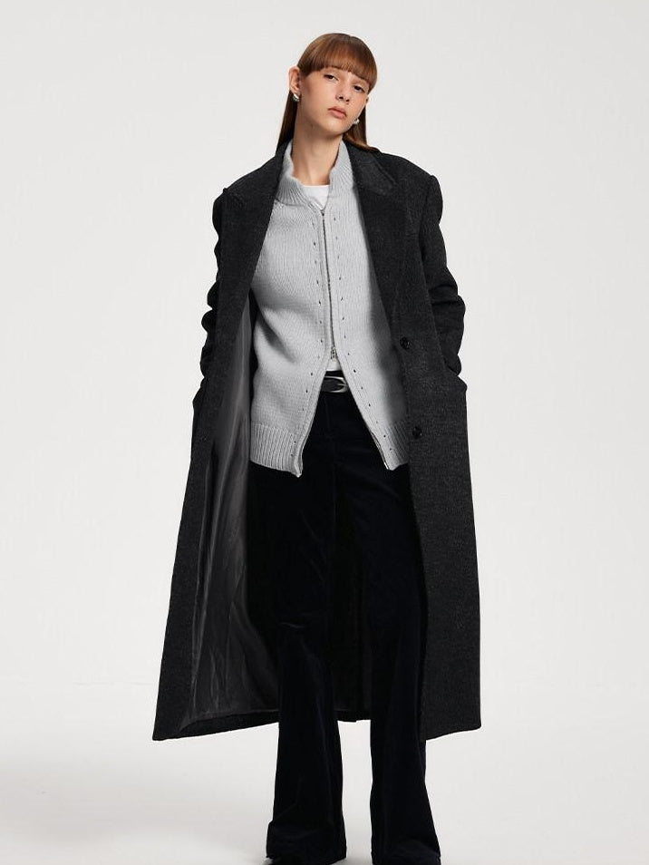 someonesometimes Premium 70 Wool Blend Long Single Breasted Commuter Women Charcoal Wool Coats