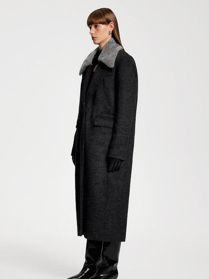 someonesometimes Premium 70 Wool Blend Long Single Breasted Commuter Women Charcoal Wool Coats