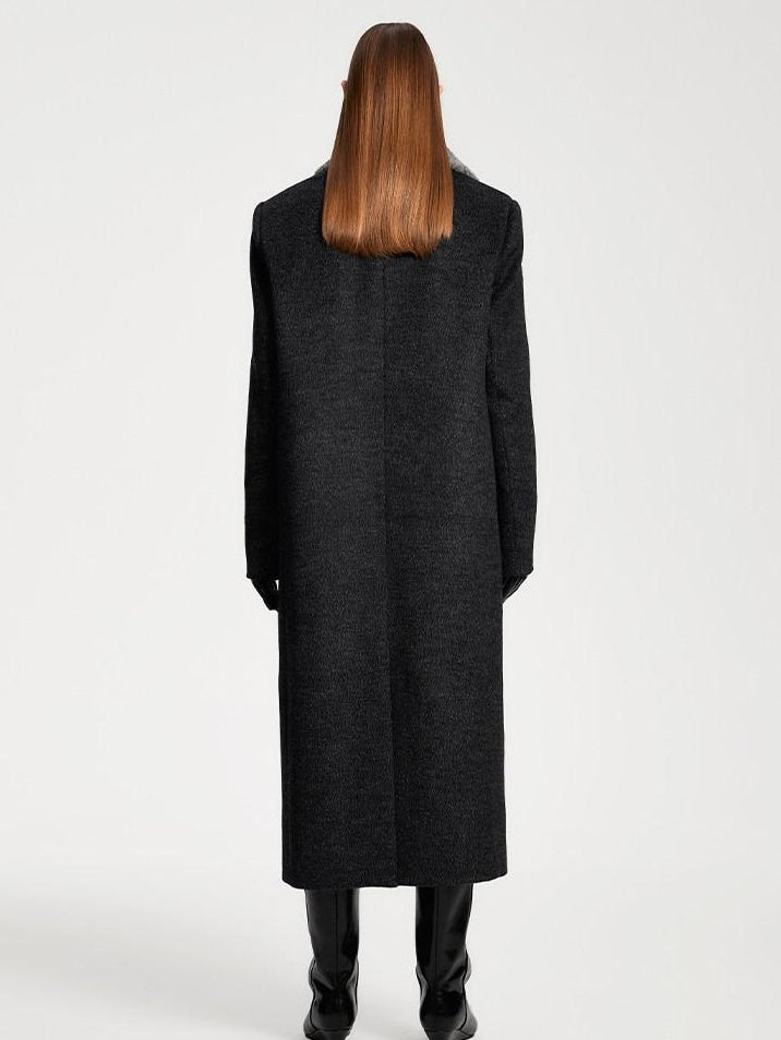 someonesometimes Premium 70 Wool Blend Long Single Breasted Commuter Women Charcoal Wool Coats