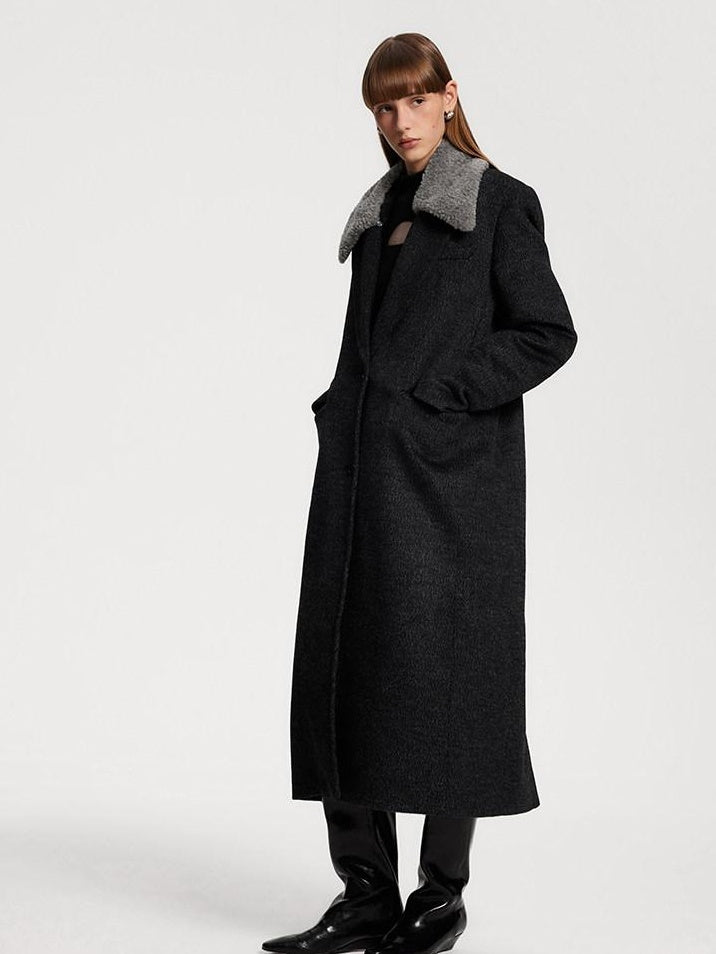 someonesometimes Premium 70 Wool Blend Long Single Breasted Commuter Women Charcoal Wool Coats