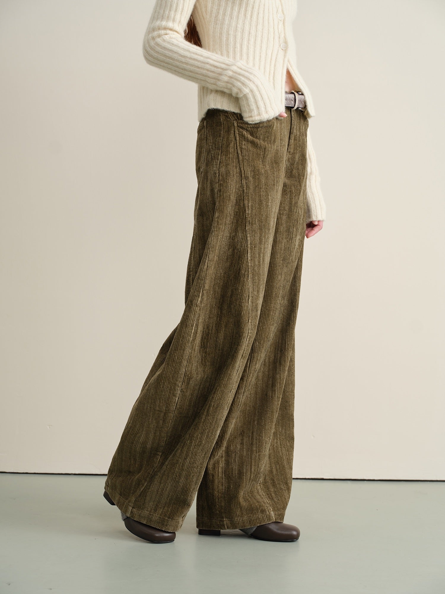 someonesometimes Pure Cotton Washed Vintage Balloon Natural Waist Moss Green Women Chinos